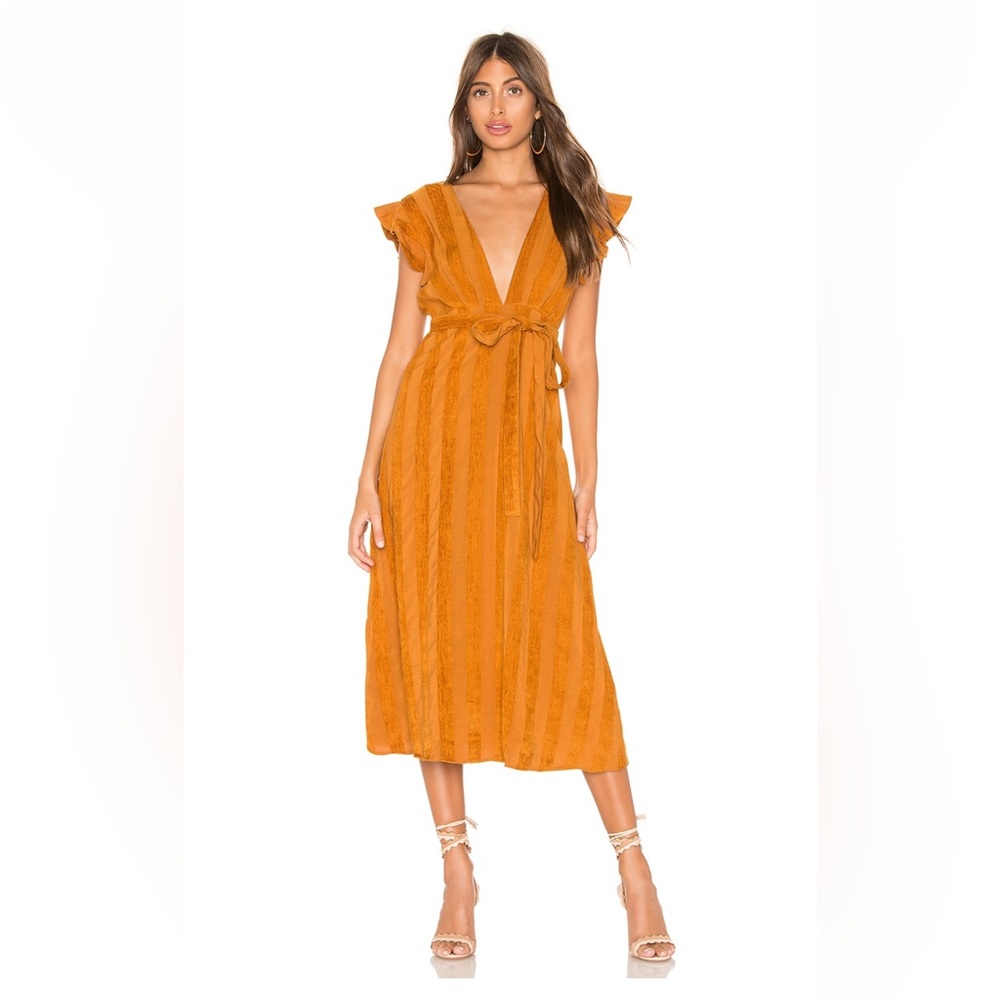 Line & Dot Brynn Deep Plunge Dress Caramel Size M